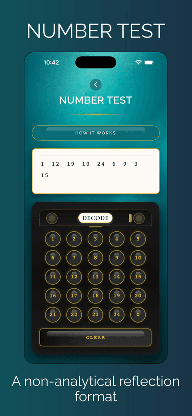 Number Test selection screen